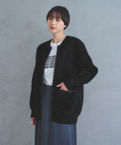 セール】フォックスカシミヤ トリムコンビ カーディガン（カーディガン