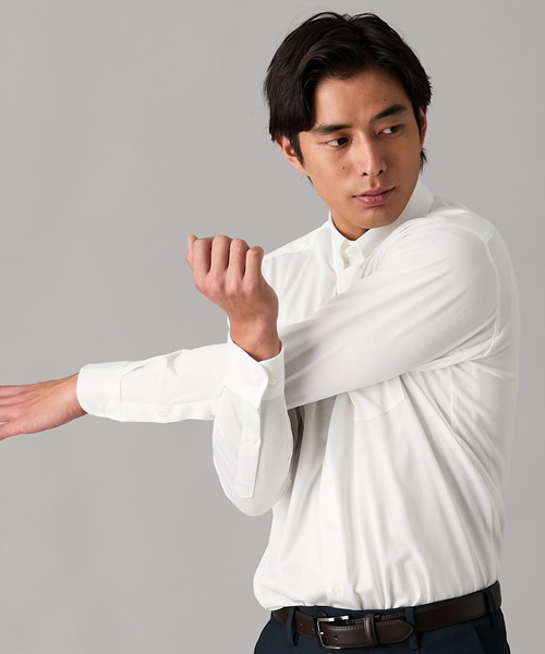 nissen（ニッセン）の「【形態安定・吸汗速乾・ストレッチ】ボタンダウンニットワイシャツ　(M～4Lサイズ)（ビジネスシャツ・メンズ・ホワイト/ネイビー・L/3L/M/4L/LL）」の5枚目の写真