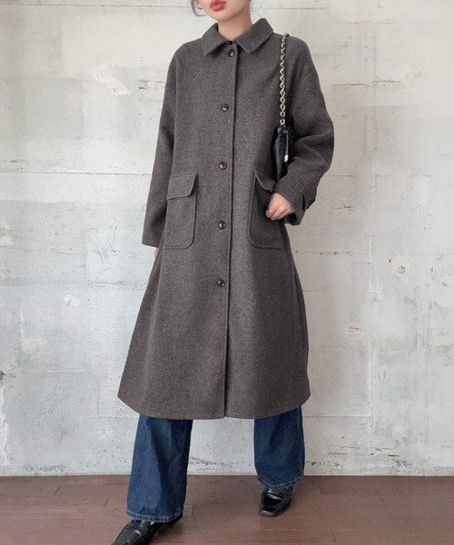 セール】ウールライクステンカラーロングコート（ステンカラーコート