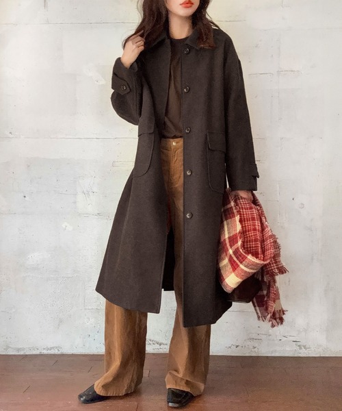 セール】ウールライクステンカラーロングコート（ステンカラーコート