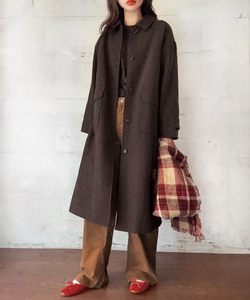 セール】ウールライクステンカラーロングコート（ステンカラーコート