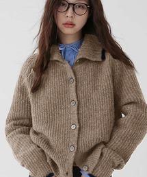 配色ライン襟付きニットカーディガン