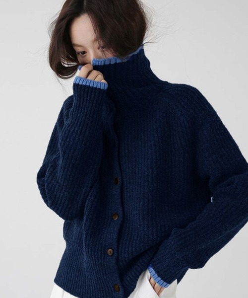 Doula Doula（ドゥーラドゥーラ）の「配色ライン襟付きニットカーディガン（カーディガン/ボレロ・レディース・ダークグレー/ブラウン/ベージュ/ネイビー/グレー/モカ・FREE）」の15枚目の写真