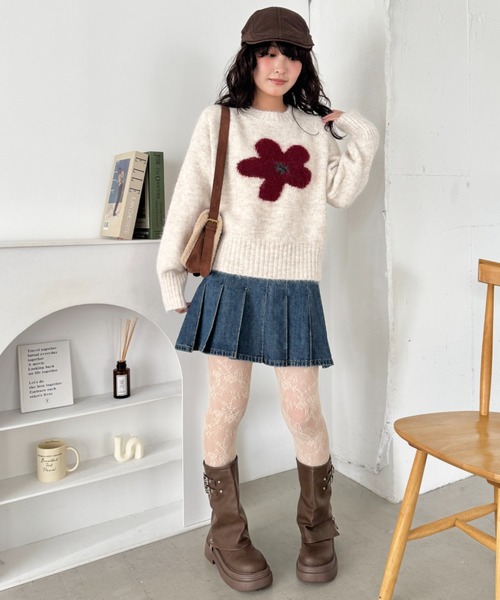 セール】フラワーモチーフルーズニットプルオーバー（ニット/セーター