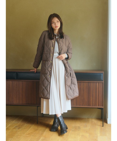 美品トーナル　タイオン　コラボ ノーカラー　ロング　ダウンコート セール】TAIONコラボノーカラーロングダウンコート（ダウンジャケット