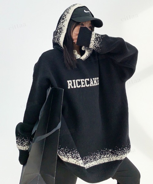 Dalfwin(ダールフィン)の「韓国ファッション RICECAKE粉雪グラデニットフーディー(ニット/セーター・レディース・ホワイト/ブラック・FREE)」の16枚目の写真