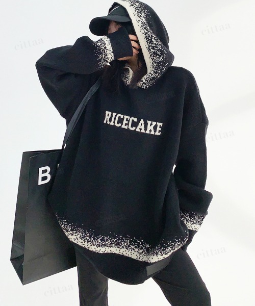 Dalfwin(ダールフィン)の「韓国ファッション RICECAKE粉雪グラデニットフーディー(ニット/セーター・レディース・ホワイト/ブラック・FREE)」の17枚目の写真