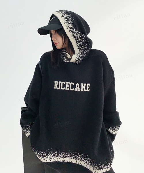 Dalfwin(ダールフィン)の「韓国ファッション RICECAKE粉雪グラデニットフーディー(ニット/セーター・レディース・ホワイト/ブラック・FREE)」の21枚目の写真