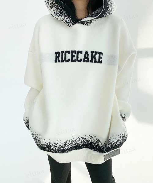 Dalfwin(ダールフィン)の「韓国ファッション RICECAKE粉雪グラデニットフーディー(ニット/セーター・レディース・ホワイト/ブラック・FREE)」の8枚目の写真