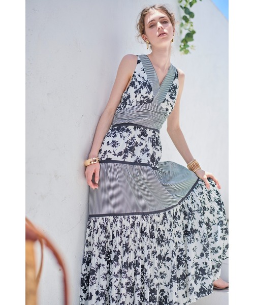 Rosetta Floral Dress ストライプ＆フラワープリントドレス