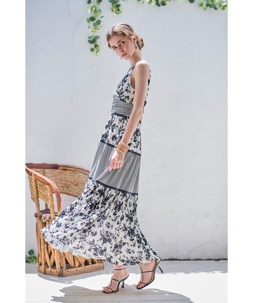 Rosetta Floral Dress ストライプ＆フラワープリントドレス