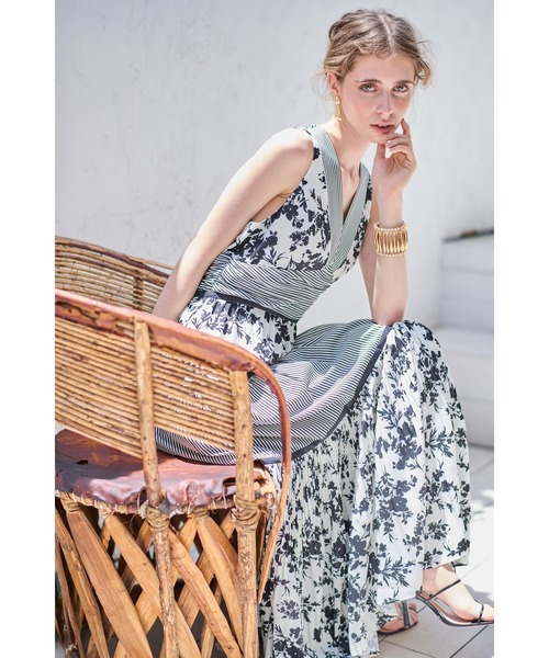 Rosetta Floral Dress ストライプ＆フラワープリントドレス