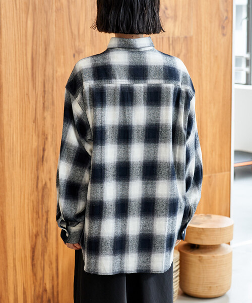 セール】オンブレ チェックシャツ/ショート丈チェックシャツ