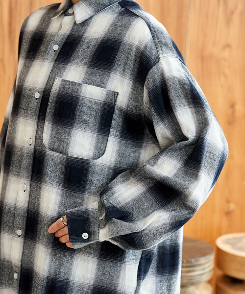 セール】オンブレ チェックシャツ/ショート丈チェックシャツ