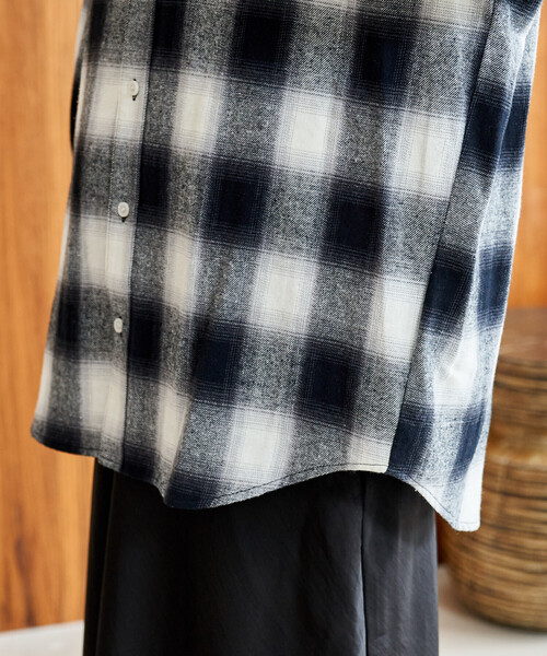 オンブレ チェックシャツ/ショート丈チェックシャツ/ネルシャツ