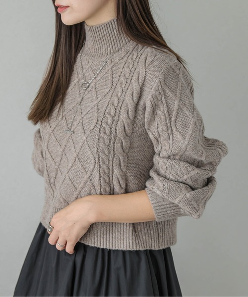 AMELY（エミリー）の「ショート丈ケーブルニット（ニット/セーター・レディース・ベージュ/ブラック/オートミール/グレー・フリー）」の17枚目の写真