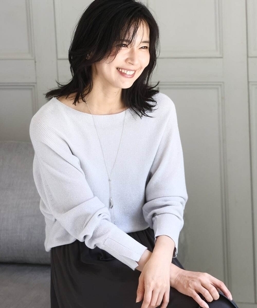 MK MICHEL KLEIN（エムケーミッシェルクラン）の「ラメ入りドルマンスリーブ畦編みニット/洗える（ニット/セーター・レディース・ライトブルー/グレー/ライトグレー/ピンク/ライトイエロー/グレー系その他/ピンクベージュ/ミント・38）」の2枚目の写真