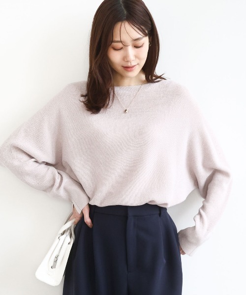 MK MICHEL KLEIN（エムケーミッシェルクラン）の「ラメ入りドルマンスリーブ畦編みニット/洗える（ニット/セーター・レディース・ライトブルー/グレー/ライトグレー/ピンク/ライトイエロー/グレー系その他/ピンクベージュ/ミント・38）」の8枚目の写真