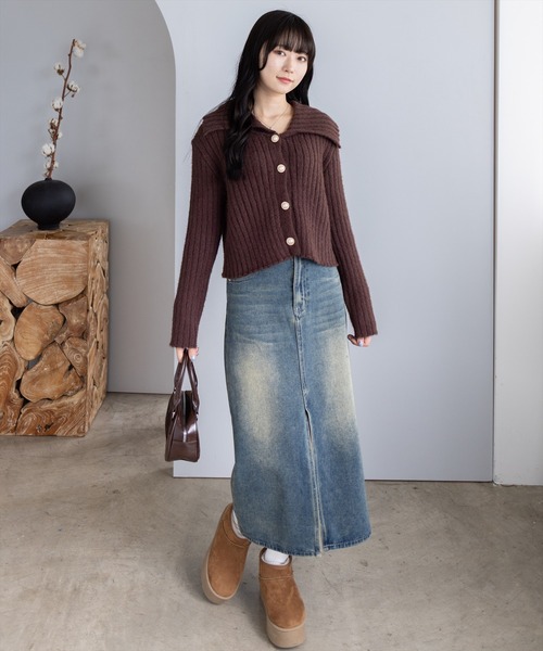 CLEAR BASIC（クリアベーシック）の「セーラーカラービジューボタンニット[オフィスカジュアル 着回し抜群 大人]（ニット/セーター・レディース・グレイッシュベージュ/アイボリー/ミント/ブラウン・F）」の7枚目の写真