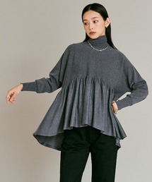 【W:Huku / ウールミックス ライト ニット】タートルネック ペプラム チュニック トップス / Wool-Blend Lightweight Knit Peplum Top