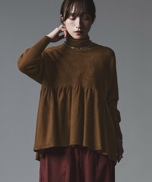 W:Huku(フーク)の「【W:Huku / ウールミックス ライト ニット】タートルネック ペプラム チュニック トップス / Wool-Blend Lightweight Knit Peplum Top(ニット/セーター・レディース・ブラック/チャコール/ライトグレー/ブラウン・FREE)」の17枚目の写真