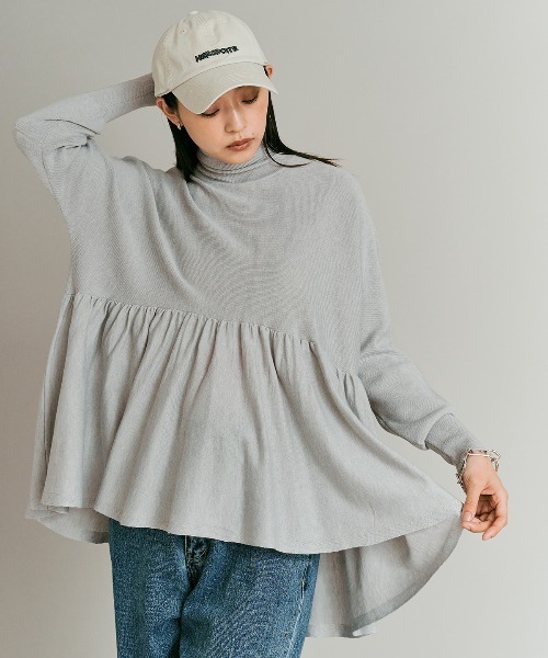 W:Huku(フーク)の「【W:Huku / ウールミックス ライト ニット】タートルネック ペプラム チュニック トップス / Wool-Blend Lightweight Knit Peplum Top(ニット/セーター・レディース・ブラック/チャコール/ライトグレー/ブラウン・FREE)」の20枚目の写真