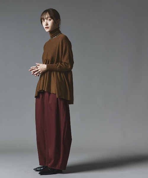 W:Huku(フーク)の「【W:Huku / ウールミックス ライト ニット】タートルネック ペプラム チュニック トップス / Wool-Blend Lightweight Knit Peplum Top(ニット/セーター・レディース・ブラック/チャコール/ライトグレー/ブラウン・FREE)」の22枚目の写真
