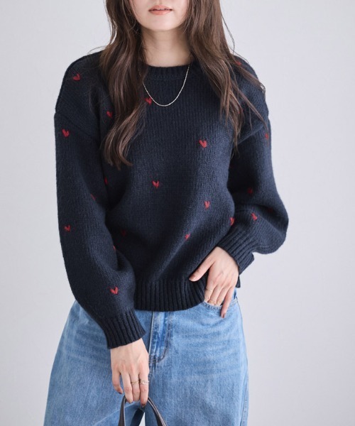 セール】ハート刺繍ニット（ニット/セーター）｜Pierrot（ピエロ）の