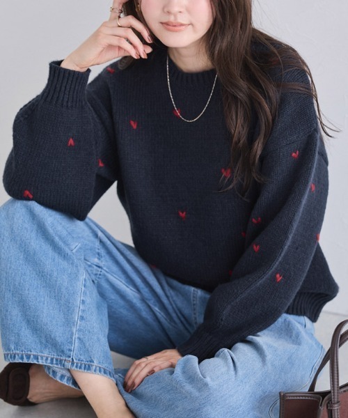 セール】ハート刺繍ニット（ニット/セーター）｜Pierrot（ピエロ）の