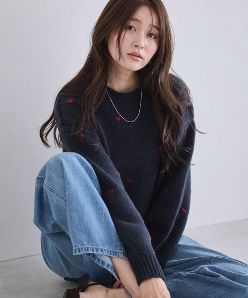 ハート刺繍ニット（ニット/セーター）｜Pierrot（ピエロ）の