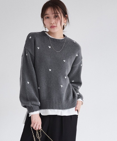 セール】ハート刺繍ニット（ニット/セーター）｜Pierrot（ピエロ）の
