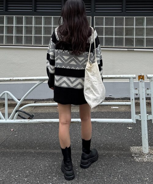 WILLOW(ウィロー)の「【willow】カウチンオーバーニットZIPカーデ(カーディガン/ボレロ・レディース・ブラック/オフホワイト・ONE SIZE)」の9枚目の写真