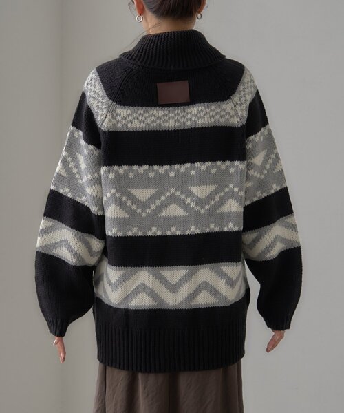 WILLOW(ウィロー)の「【willow】カウチンオーバーニットZIPカーデ(カーディガン/ボレロ・レディース・ブラック/オフホワイト・ONE SIZE)」の10枚目の写真