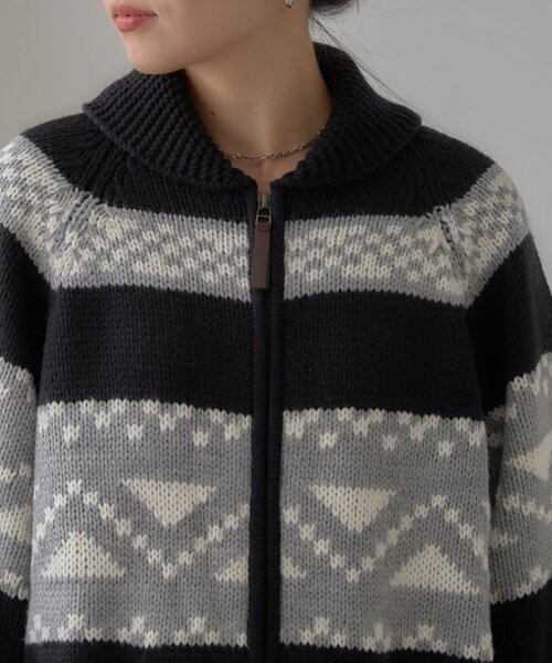 WILLOW(ウィロー)の「【willow】カウチンオーバーニットZIPカーデ(カーディガン/ボレロ・レディース・ブラック/オフホワイト・ONE SIZE)」の14枚目の写真