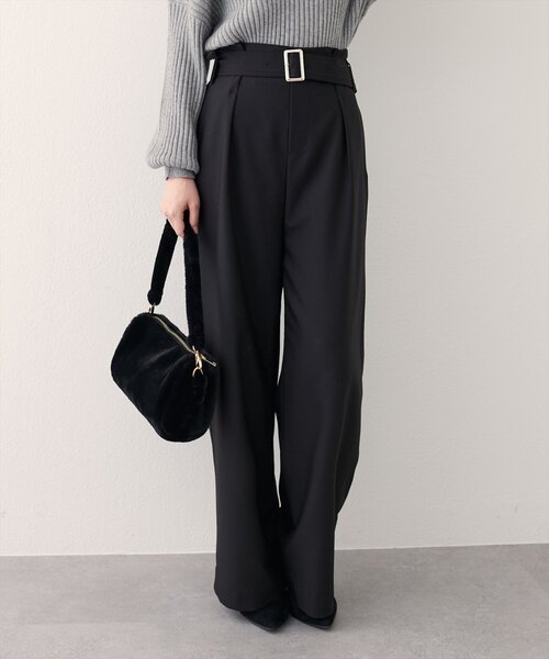 natural couture（ナチュラルクチュール）の「バックルベルト付きタックパンツ（その他パンツ・レディース・ボルドー/ブラウン/ブラック・MEDIUM/SMALL）」の9枚目の写真