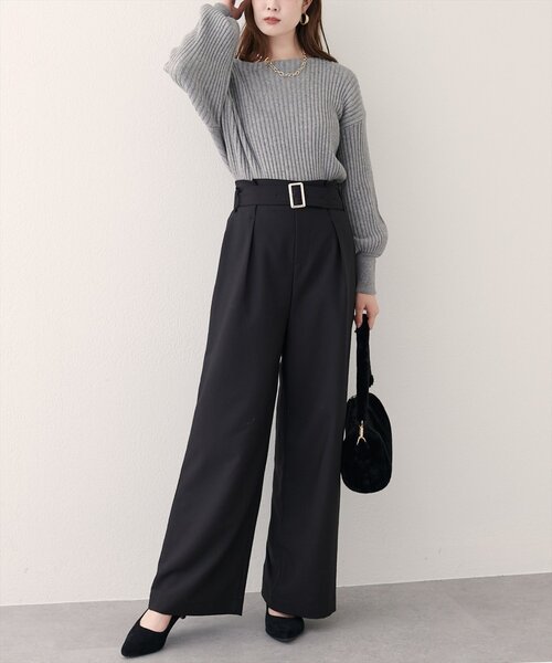 natural couture（ナチュラルクチュール）の「バックルベルト付きタックパンツ（その他パンツ・レディース・ボルドー/ブラウン/ブラック・MEDIUM/SMALL）」の10枚目の写真