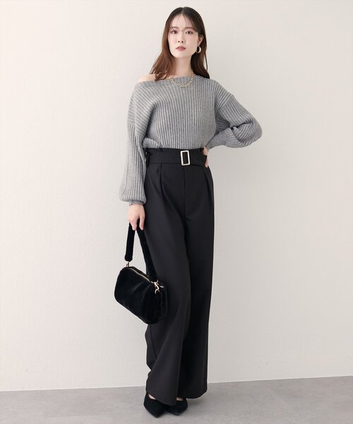 natural couture（ナチュラルクチュール）の「バックルベルト付きタックパンツ（その他パンツ・レディース・ボルドー/ブラウン/ブラック・MEDIUM/SMALL）」の12枚目の写真