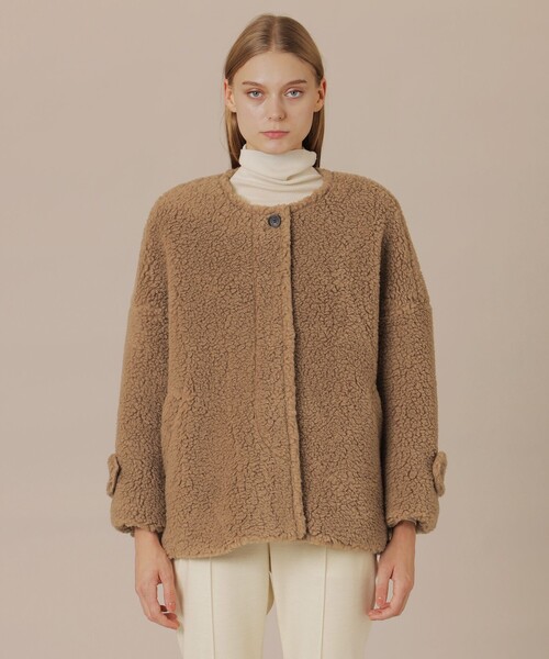 MACKINTOSH LONDON（マッキントッシュ ロンドン）の「【婦人画報11月号掲載】【ROSLEY/ロズリー】ウールブレンドボアコート（ノーカラーコート・レディース・ベージュ・38）」の3枚目の写真