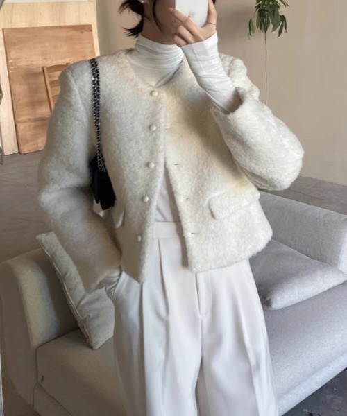 FREE STYLISTS(フリー スタイリスト)の「YUGA_YGMC Wool-like jacket coat(ノーカラーコート・レディース・ホワイト/キャメル・FREE)」の21枚目の写真