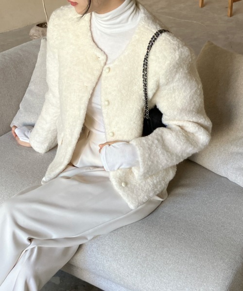 FREE STYLISTS(フリー スタイリスト)の「YUGA_YGMC Wool-like jacket coat(ノーカラーコート・レディース・ホワイト/キャメル・FREE)」の19枚目の写真