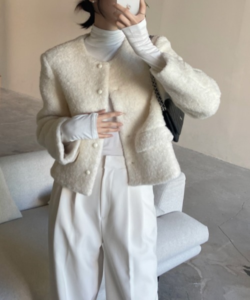FREE STYLISTS(フリー スタイリスト)の「YUGA_YGMC Wool-like jacket coat(ノーカラーコート・レディース・ホワイト/キャメル・FREE)」の22枚目の写真