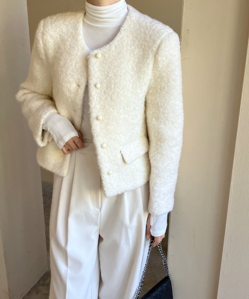 FREE STYLISTS(フリー スタイリスト)の「YUGA_YGMC Wool-like jacket coat(ノーカラーコート・レディース・ホワイト/キャメル・FREE)」の18枚目の写真