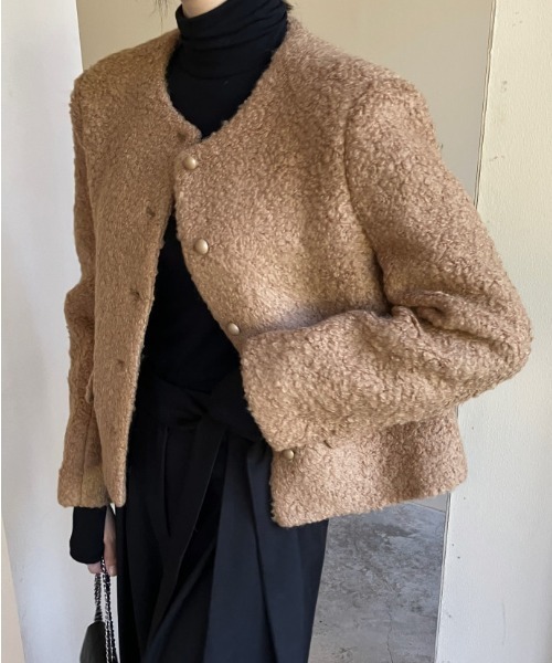 FREE STYLISTS(フリー スタイリスト)の「YUGA_YGMC Wool-like jacket coat(ノーカラーコート・レディース・ホワイト/キャメル・FREE)」の5枚目の写真
