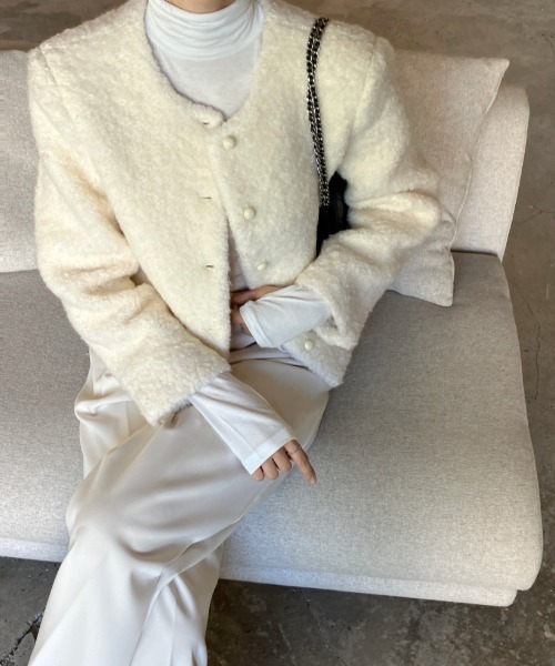 FREE STYLISTS(フリー スタイリスト)の「YUGA_YGMC Wool-like jacket coat(ノーカラーコート・レディース・ホワイト/キャメル・FREE)」の20枚目の写真