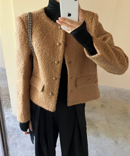 FREE STYLISTS(フリー スタイリスト)の「YUGA_YGMC Wool-like jacket coat(ノーカラーコート・レディース・ホワイト/キャメル・FREE)」の6枚目の写真