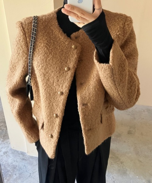 FREE STYLISTS(フリー スタイリスト)の「YUGA_YGMC Wool-like jacket coat(ノーカラーコート・レディース・ホワイト/キャメル・FREE)」の7枚目の写真