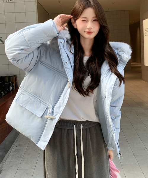 ファーフーディショート丈中綿ブルゾン