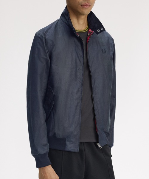 セール】Black Watch Tartan Waxed Harrington Jacket／ブラック