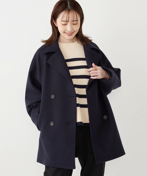 SHIPS Colors:〈手洗い可能〉ジャージーメルトン ピーコート