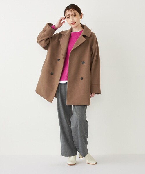 SHIPS Colors:〈手洗い可能〉ジャージーメルトン ピーコート